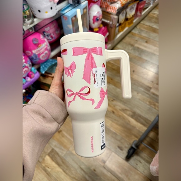 Hydrapeak White Pink Bow Coquette Insulated Water Bottle Tumbler Straw 40 oz - Picture 2 of 2